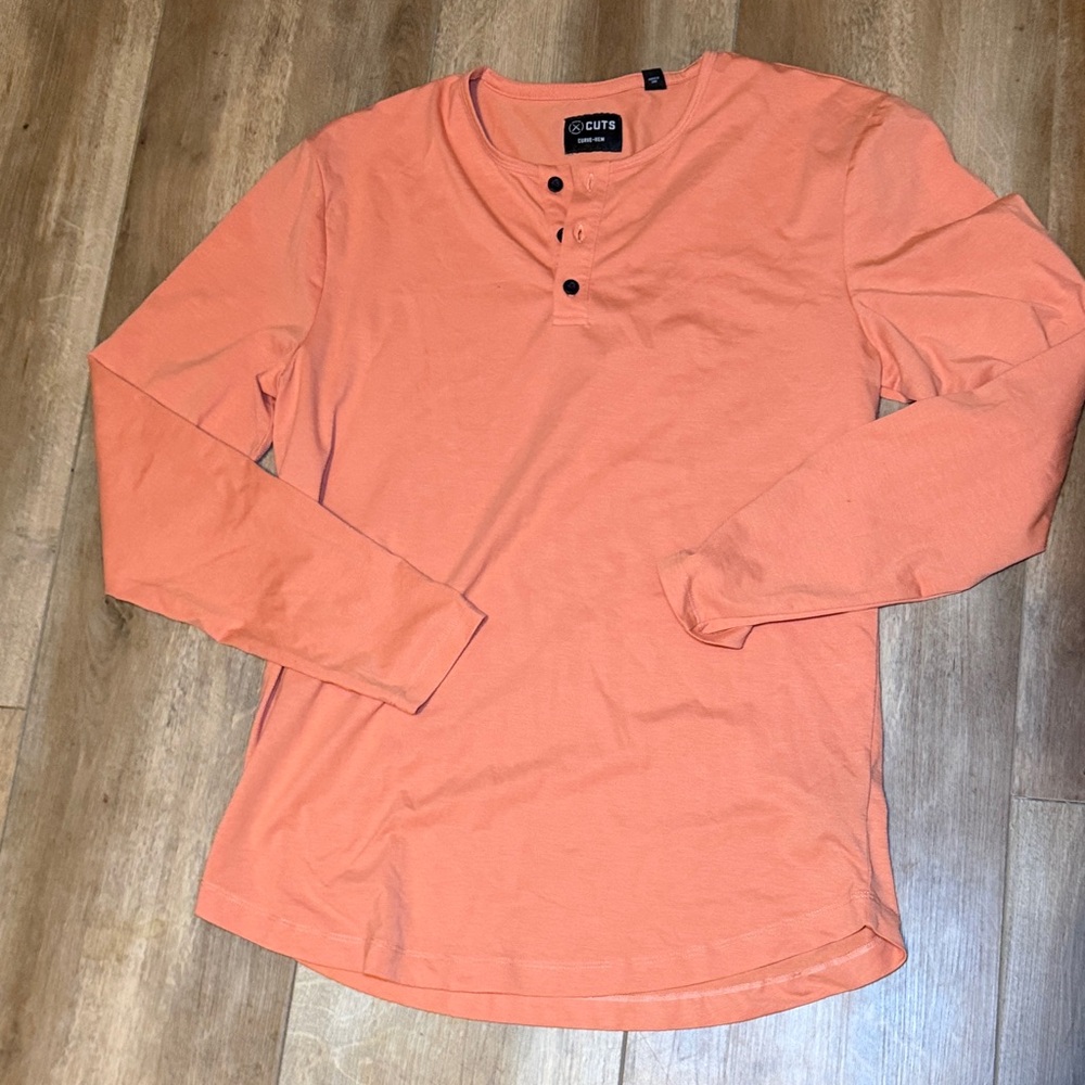 Cuts Orange Long Sleeve Henley Shirt Mens Soft Soze Medium